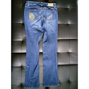 Enyce Jeans Womens Size 9 Blue Straight Y2K Hip Hop Denim Gold Stitch Pants